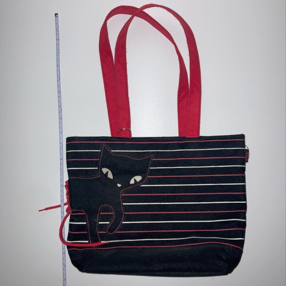 Emily Strange Black Cat 2005 Black Red Striped Tote Bag